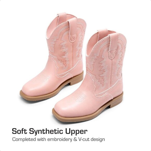 Kids Cowboy Boots Toddler Boys Girls Western Square Toe Mid Calf - Picture 2 of 6